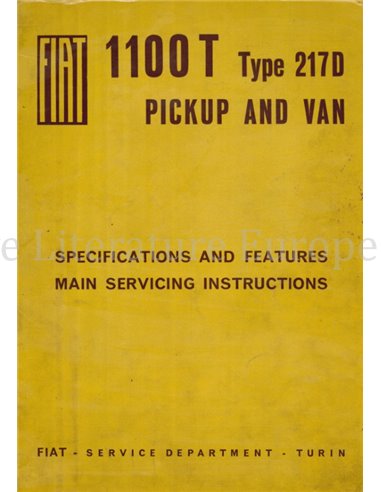 1963 FIAT 1100T (TYPE 217D) PICKUP | VAN WERKSTATTHANDBUCH ENGLISCH