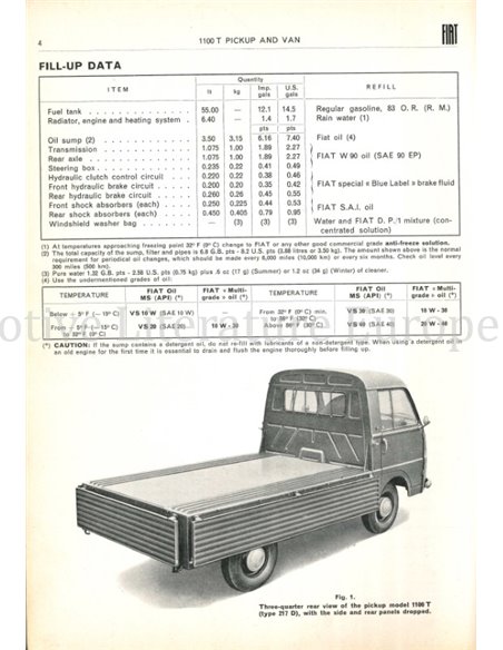 1963 FIAT 1100T (TYPE 217D) PICKUP | VAN WERKPLAATSHANDBOEK ENGELS