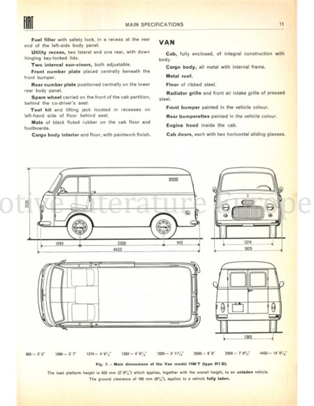 1963 FIAT 1100T (TYPE 217D) PICKUP | VAN REPAIR MANUAL ENGLISH