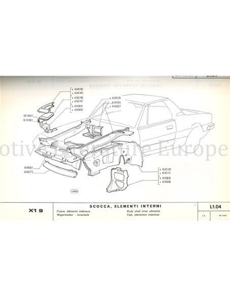 1972 FIAT X1/9 CARROSSERIE ONDERDELENHANDBOEK 