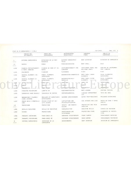 1972 FIAT X1/9 ERSATZTEILKATALOG KAROSSERIE