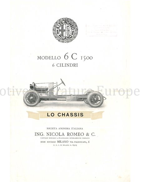 1925 ALFA ROMEO 6C 1500 BROCHURE ITALIAN