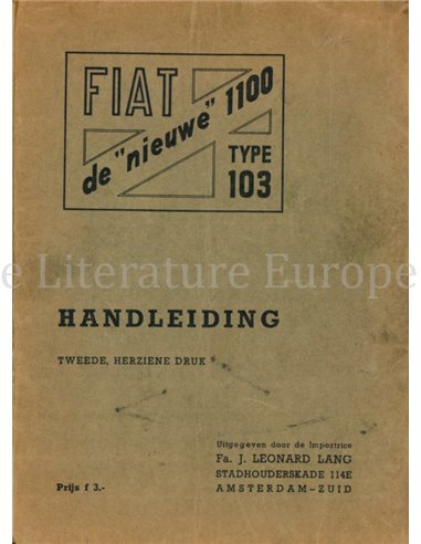 1954 FIAT 1100 TYPE 103 OWNERS MANUAL DUTCH