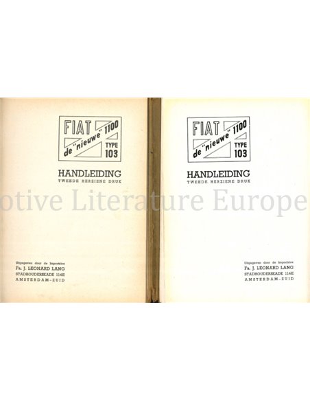 1954 FIAT 1100 TYPE 103 OWNERS MANUAL DUTCH