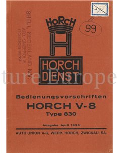 1933 HORCH V-8 TYPE 830 OWNERS MANUAL GERMAN