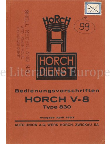 1933 HORCH V-8 TYPE 830 INSTRUCTIEBOEKJE DUITS