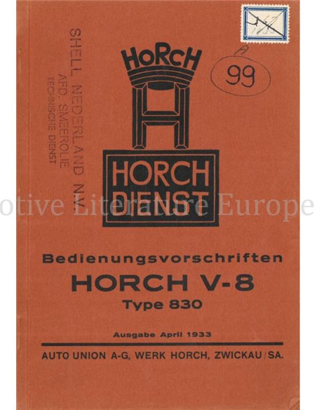 1933 HORCH V-8 TYPE 830 OWNERS MANUAL GERMAN
