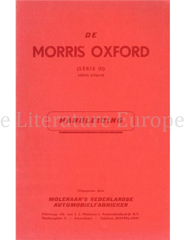 1956 MORRIS OXFORD BETRIEBSANLEITUNG NIEDERLÄNDISCH