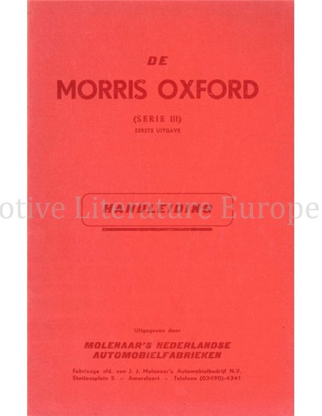 1956 MORRIS OXFORD OWNERS MANUAL DUTCH