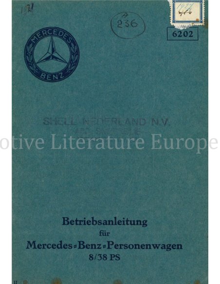 1926 MERCEDES BENZ 8/38HP OWNERS MANUAL GERMAN