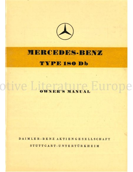 1959 MERCEDES BENZ TYP 180 Db BETRIEBSANLEITUNG ENGLISCH