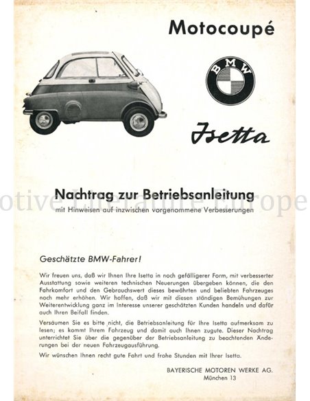 1956 BMW ISETTA OWNERS MANUAL 