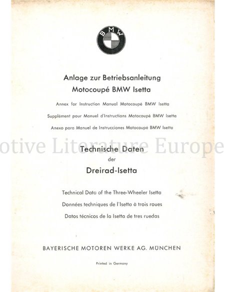 1956 BMW ISETTA OWNERS MANUAL 
