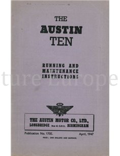 1947 AUSTIN TEN INSTRUCTIEBOEKJE ENGELS