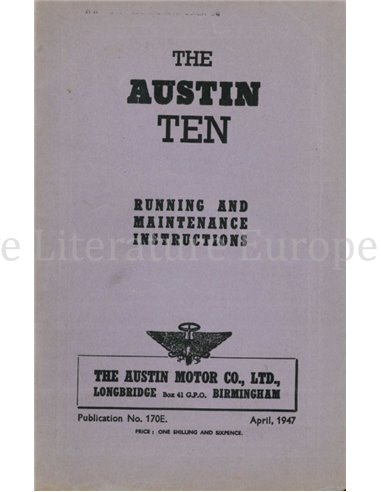 1947 AUSTIN TEN INSTRUCTIEBOEKJE ENGELS