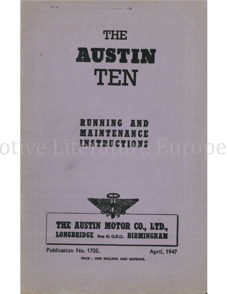 1947 AUSTIN TEN BEDIENUNGSANLEITUNG ENGLISCH