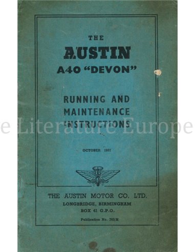 1957 AUSTIN A40 "DEVON" BEDIENUNGSANLEITUNG ENGLISCH