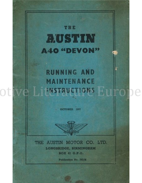 1957 AUSTIN A40 "DEVON" INSTRUCTIEBOEKJE ENGELS
