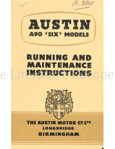 1955 AUSTIN A90 "SIX"  BEDIENUNGSANLEITUNG ENGLISCH