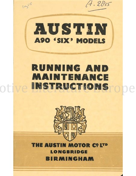 1955 AUSTIN A90 "SIX"  INSTRUCTIEBOEKJE ENGELS