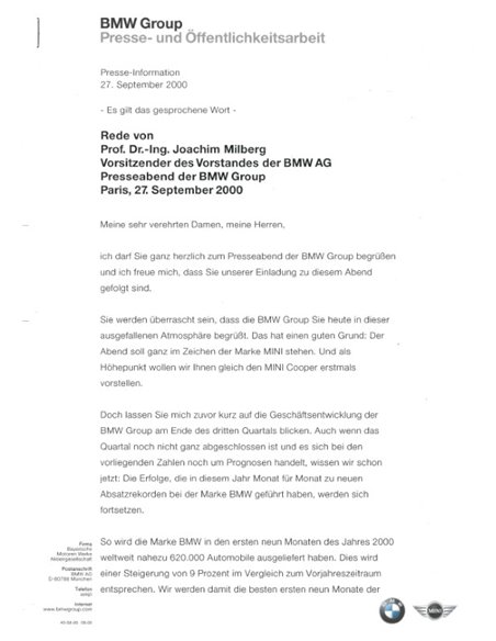 2000 BMW PARIS PRESSEMAPPE DEUTSCH