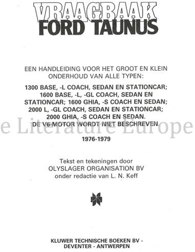 1976 - 1979 FORD TAUNUS BENZINE, REPAIR MANUAL DUTCH