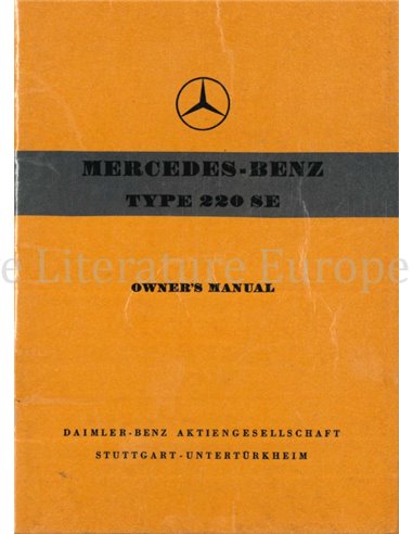 1958 MERCEDES BENZ TYP 220 SE OWNERS MANUALENGLISH