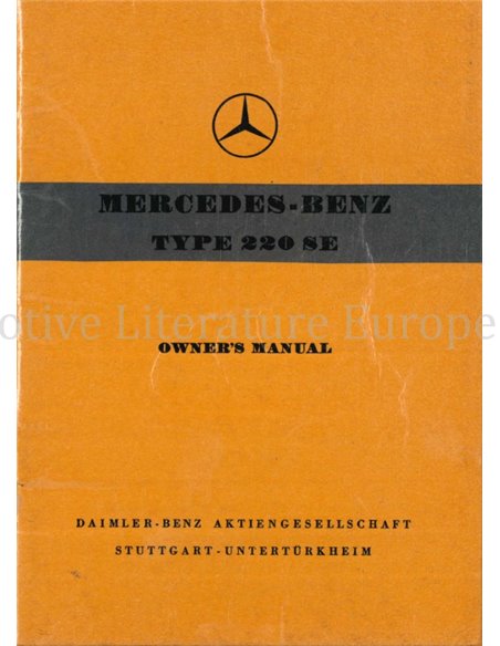 1958 MERCEDES BENZ TYP 220 SE INSTRUCTIEBOEKJE ENGELS