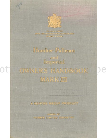 1951 HUMBER PULLMAN | IMPERIAL MARK III OWNERS MANUAL ENGLISH