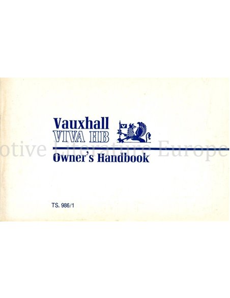 1970 VAUXHALL VIVA HB OWNERS MANUAL ENGLISH