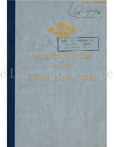 1952 RILEY 100 H.P 2,5 LITRE OWNERS MANUAL ENGLISH