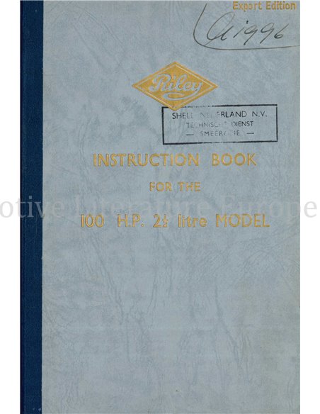 1952 RILEY 100 H.P 2,5 LITRE INSTRUCTIEBOEKJE ENGELS