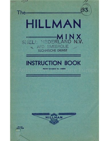 1939 HILLMAN MINX OWNERS MANUAL ENGLISH