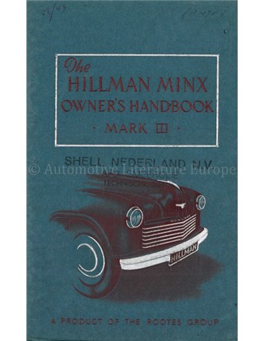 1952 HILLMAN MINX MARK III OWNERS MANUAL ENGLISH