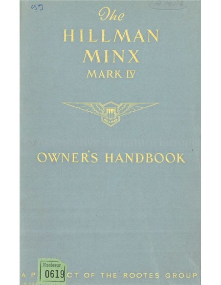 1949 HILLMAN MINX MARK IV BETRIEBSANLEITUNG ENGLISCH