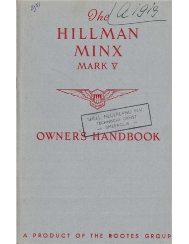 1951 HILLMAN MINX MARK V BETRIEBSANLEITUNG ENGLISCH