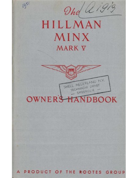 1951 HILLMAN MINX MARK V BETRIEBSANLEITUNG ENGLISCH