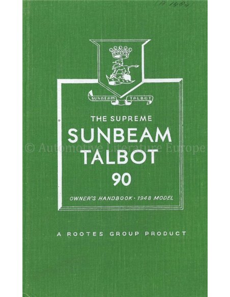 1949 SUNBEAM TALBOT 90 MK I, BETRIEBSANLEITUNG ENGLISCH