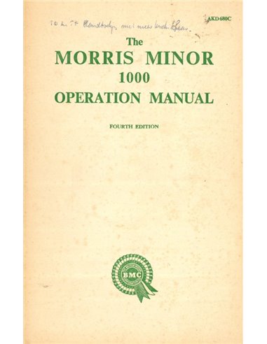 1958 MORRIS MINOR 1000 OWNERS MANUAL ENGLISH