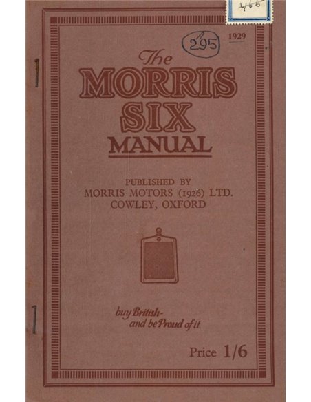 1929 MORRIS SIX BETRIEBSANLEITUNG ENGLISCH