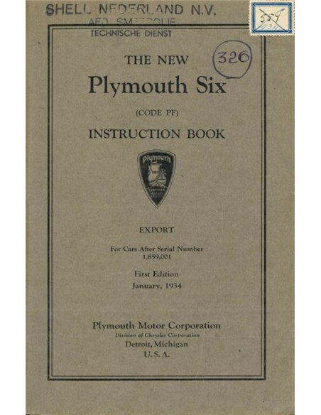 1934 PLYMOUTH SIX OWNERS MANUAL ENGLISH (US)