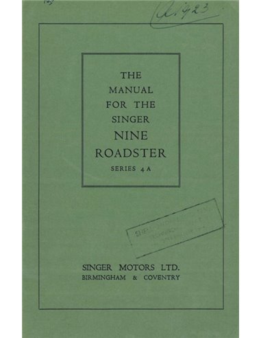 1950 SINGER NINE ROADSTER (SERIES 4A) BETRIEBSANLEITUNG ENGLISCH
