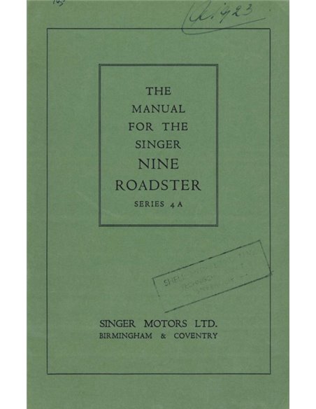 1950 SINGER NINE ROADSTER (SERIES 4A) BETRIEBSANLEITUNG ENGLISCH