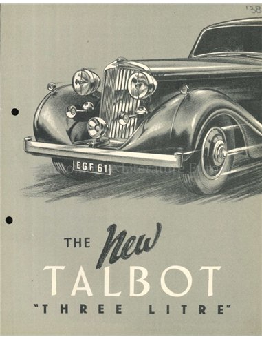 1938 TALBOT THREE LITRE PROSPEKT ENGLISCH