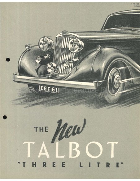 1938 TALBOT THREE LITRE PROSPEKT ENGLISCH