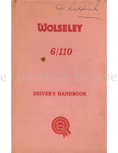 1963 WOLSELEY 6/110 BETRIEBSANLEITUNG ENGLISCH