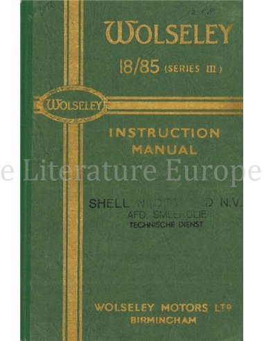 1946 WOLSELEY 18 / 85 (SERIES III)  BETRIEBSANLEITUNG ENGLISCH