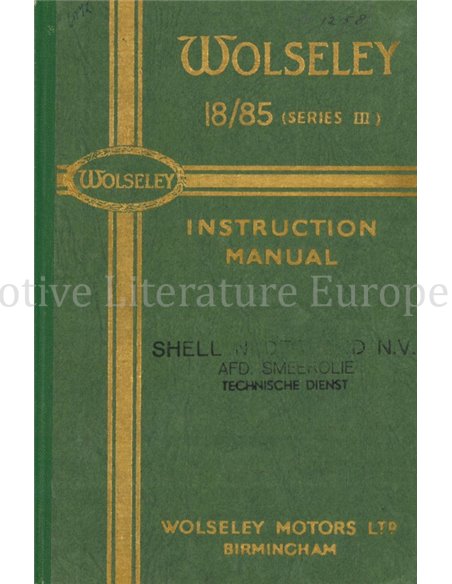 1946 WOLSELEY 18 / 85 (SERIES III)  INSTRUCTIEBOEKJE ENGELS