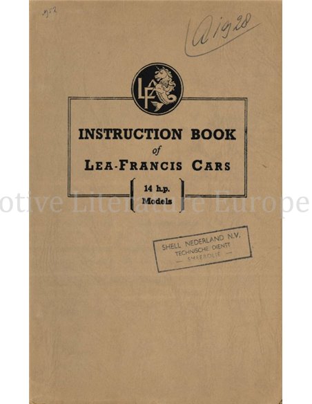 1952 LEA-FRANCIS 14 H.P. ESTATE CAR (I.F.S. MODEL) INSTRUCTIEBOEKJE ENGELS