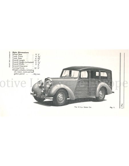 1952 LEA-FRANCIS 14 H.P. ESTATE CAR (I.F.S. MODEL) OWNERS MANUAL ENGLISH